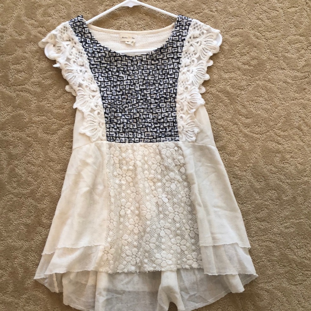 Anthropologie cream & navy dress tank